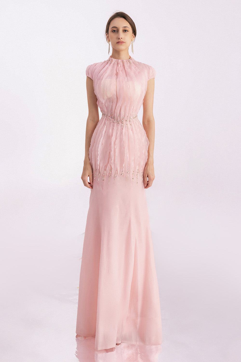 Rhodes Mermaid Cap Sleeved Silk Organza Floor Length Dress