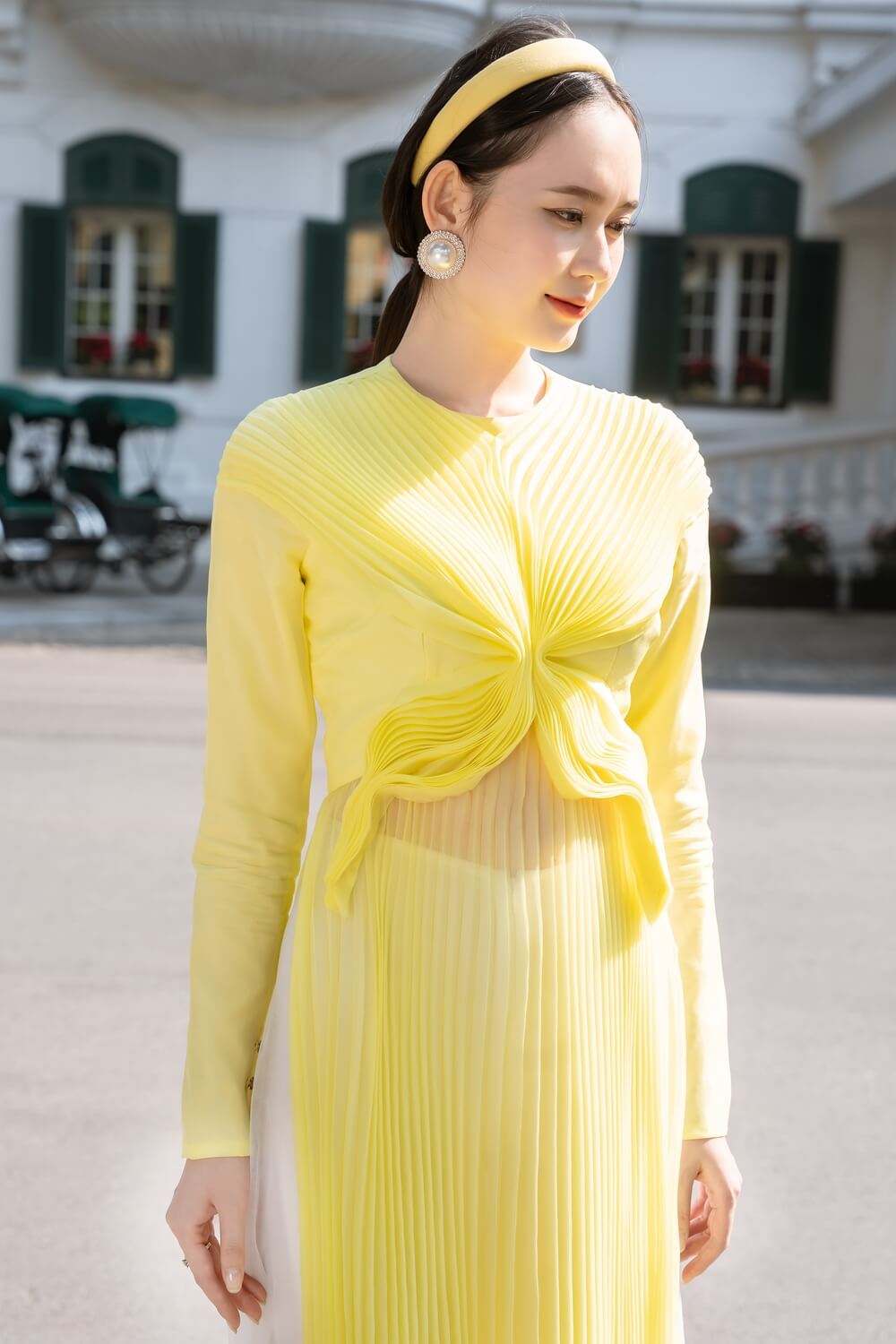 Melanie Fitted Pleated Organza Long Length Ao Dai