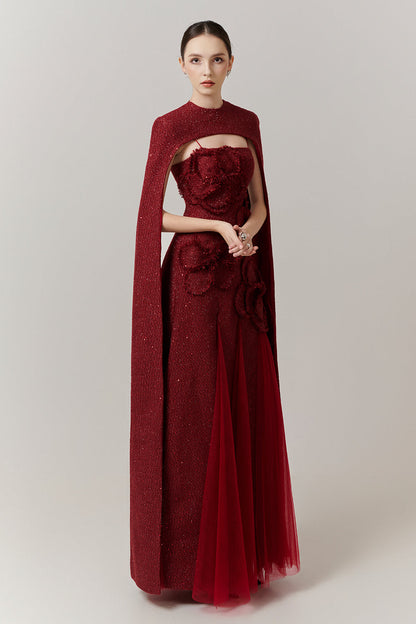 Preston Cape Sleeve Applique Maxi Dress