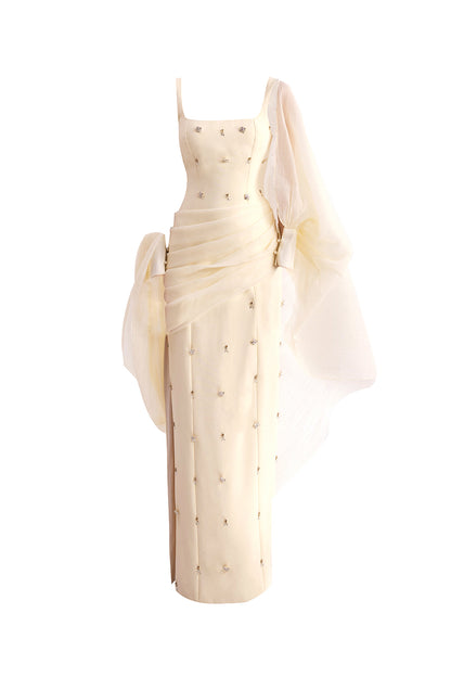 Sylvia Sheath Square Neck Twill Floor Length Dress