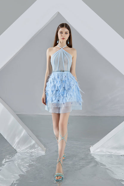 Marilyn A-line Short Sleeved Organza Mini Dress