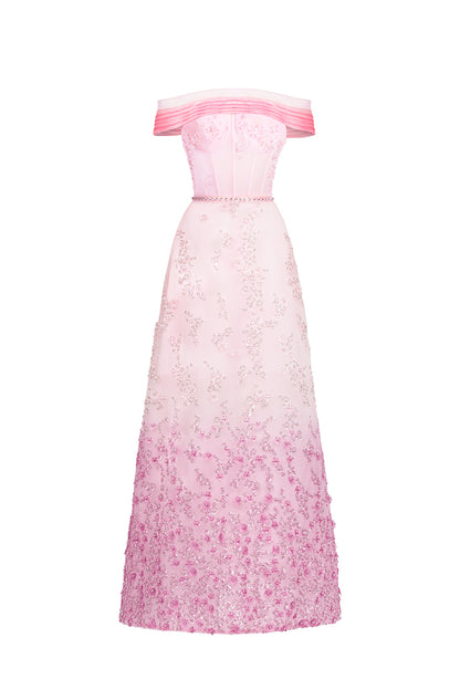 Lauryn A-line Off-Shoulder Polyester Maxi Dress
