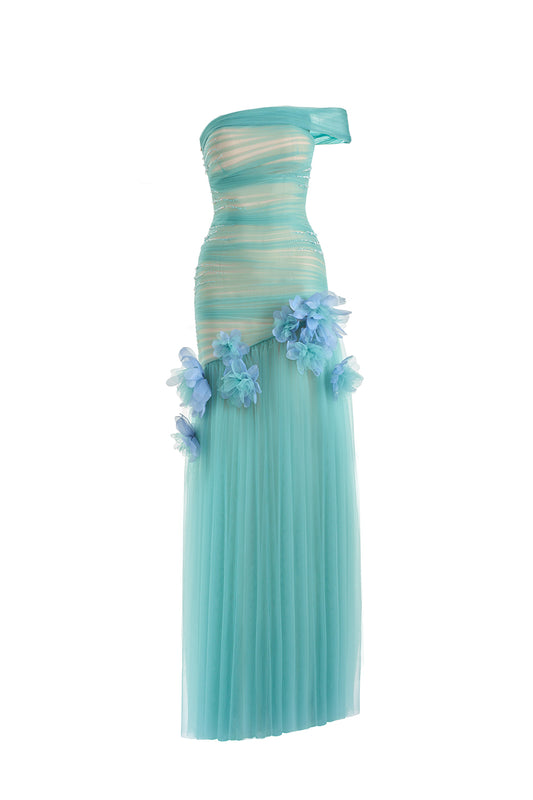 Meadow Drop Waist One Shoulder Organza Maxi Dress