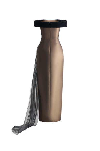 Hazel Slit Off-Shoulder Organza Maxi Dress