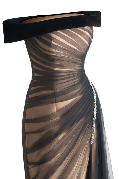 Hazel Slit Off-Shoulder Organza Maxi Dress