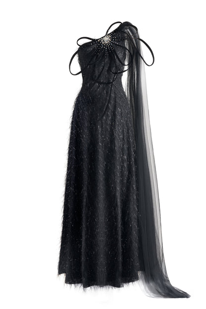 Delaney A-line One Shoulder Organza Maxi Dress