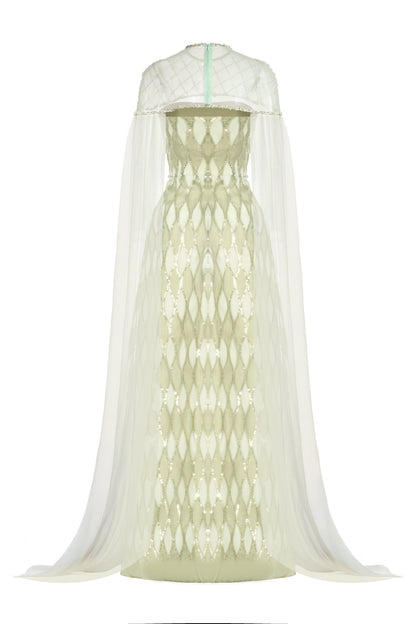 Monica A-line Cape Shoulder Mesh Maxi Set