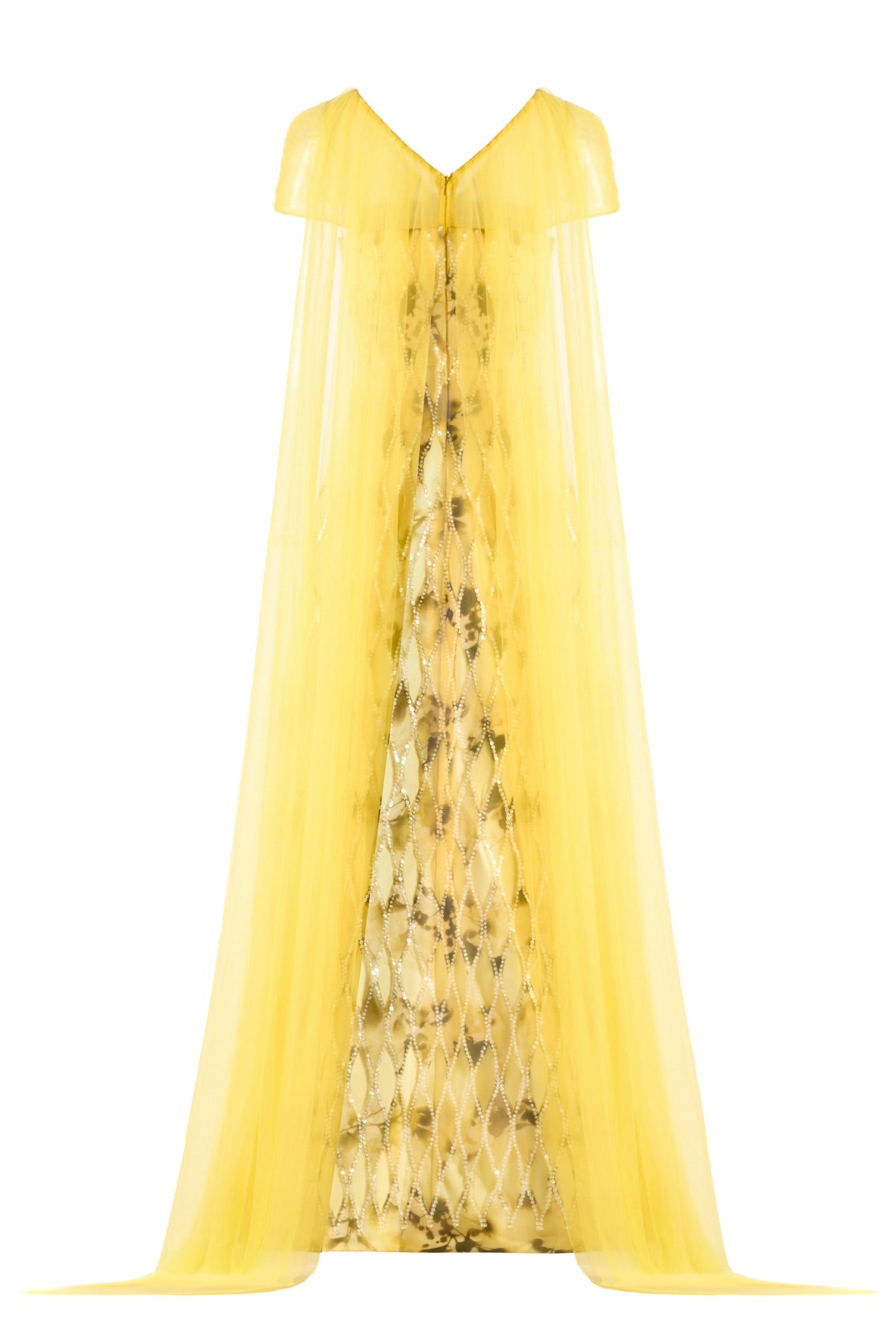 Annalise Ball Gown Cape Sleeved Polyester Maxi Dress
