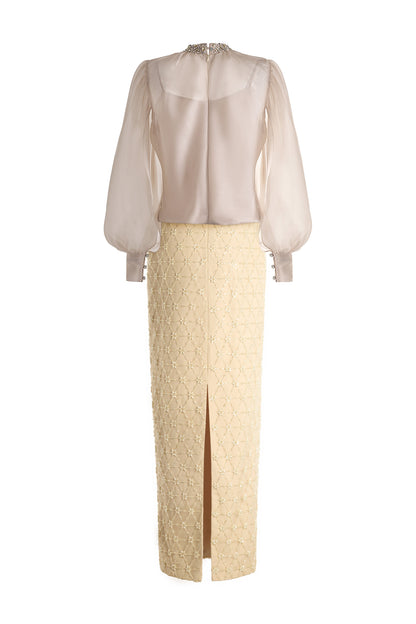 Dylan Sheath Puffy Sleeved Polyester Maxi Set