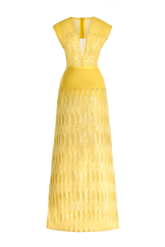 Rylee A-line Plunge Neck Polyester Maxi Dress