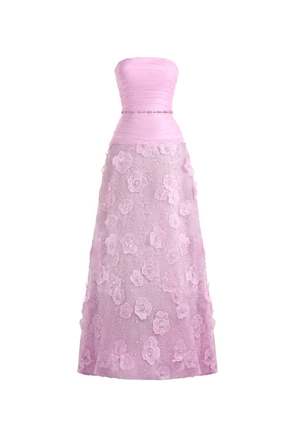 Juliet A-line Flower Applique Polyester Maxi Dress