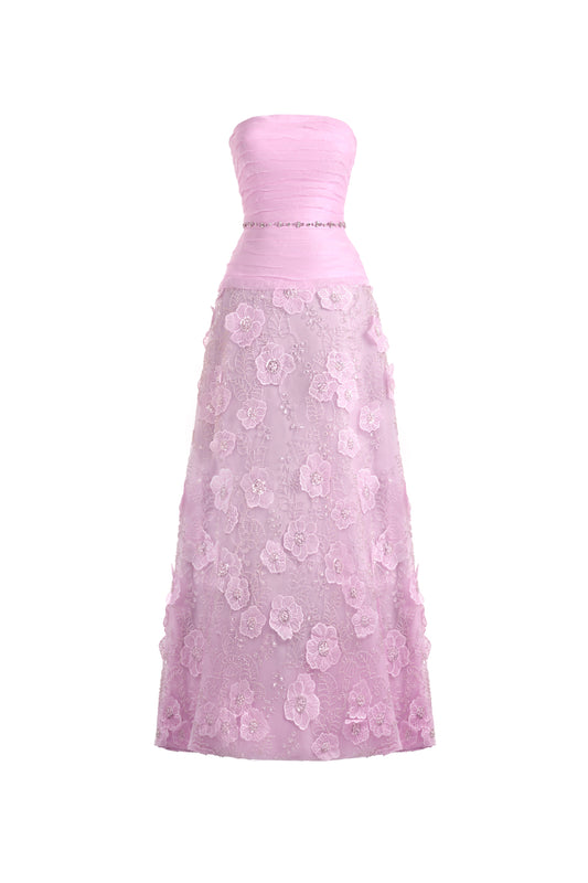 Juliet A-line Flower Applique Polyester Maxi Dress