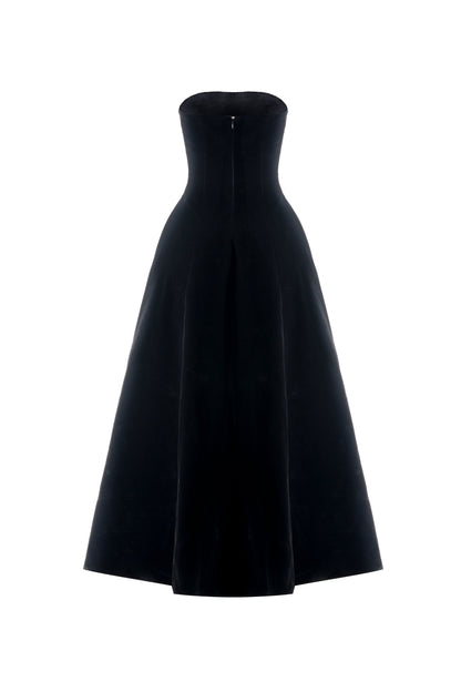 Greta A-line Straight Across Neck Velvet Maxi Dress