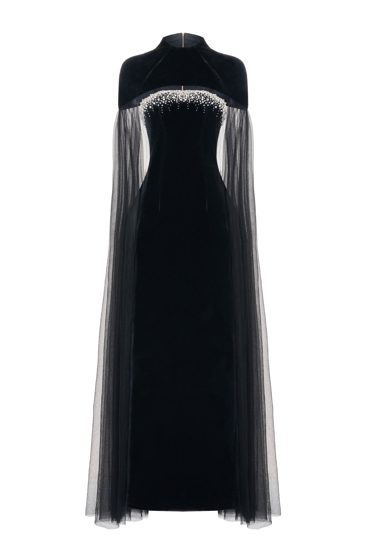 Paisleigh Sheath Cape Shoulder Velvet Maxi Set