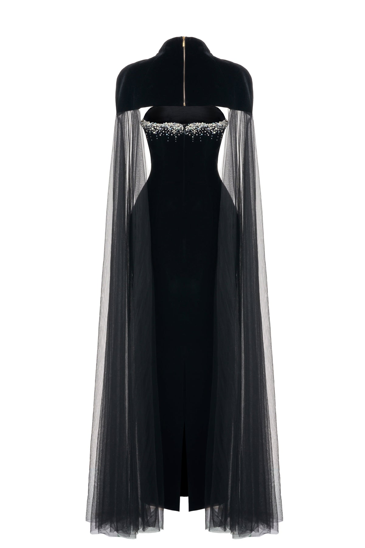 Paisleigh Sheath Cape Shoulder Velvet Maxi Set