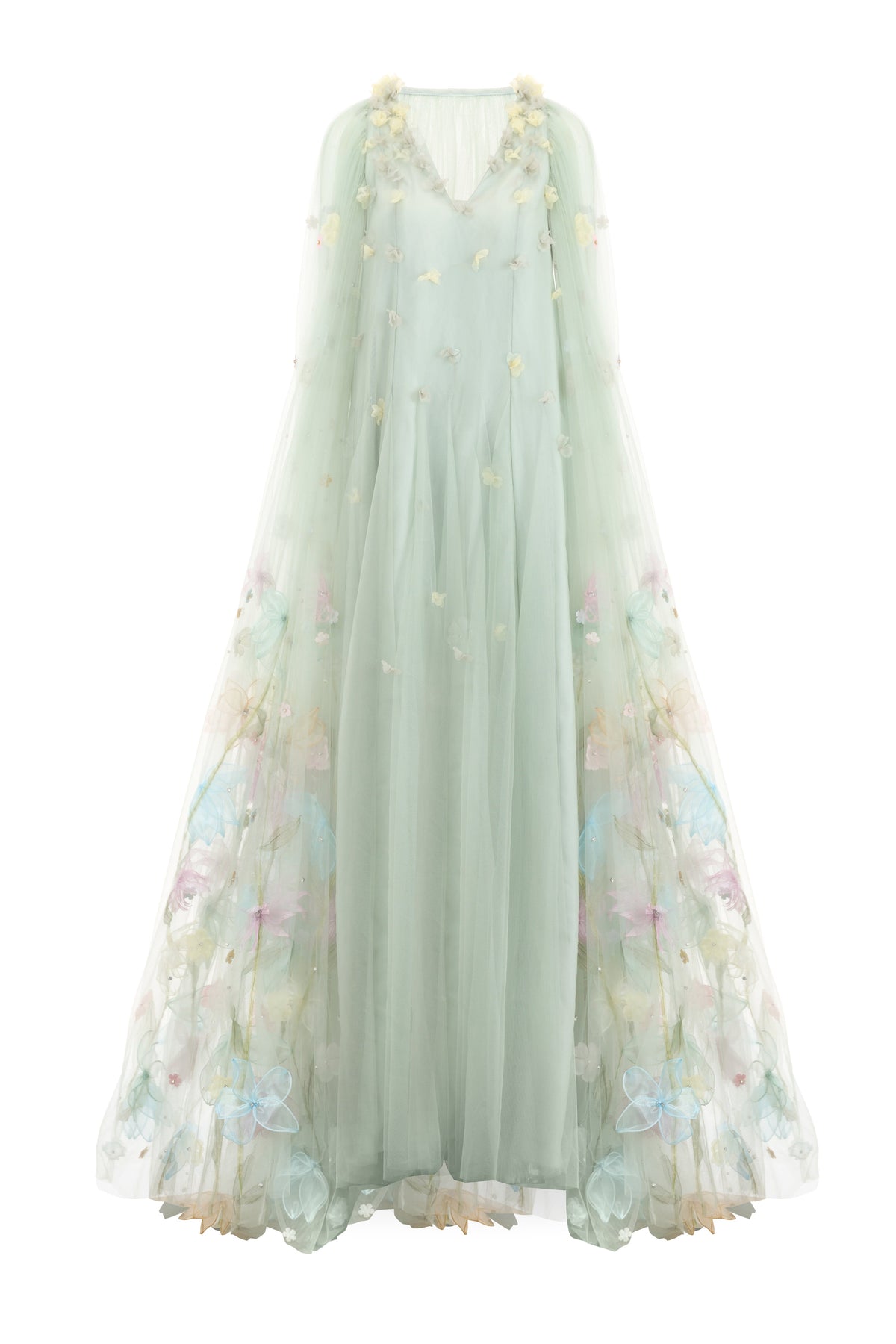Kaia Trapezoid Cape Sleeved Polyester Maxi Dress