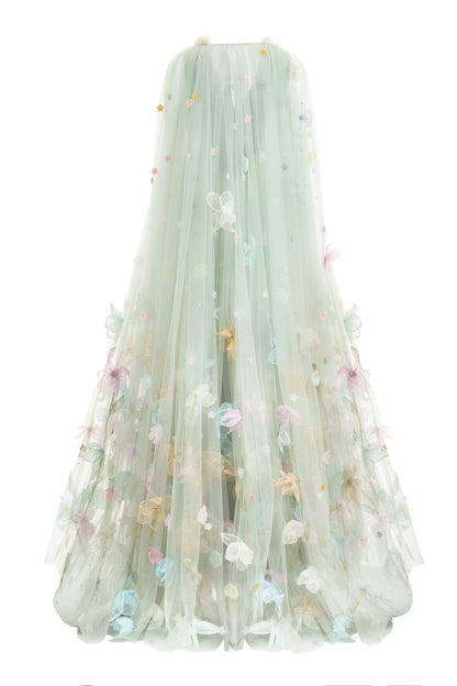 Kaia Trapezoid Cape Sleeved Polyester Maxi Dress