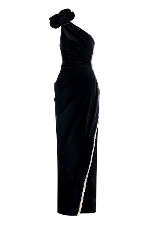 Diana Asymmetric Draped Velvet Maxi Dress
