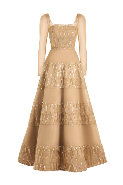 Raquel Ball Gown Square Neck Polyester Maxi Dress