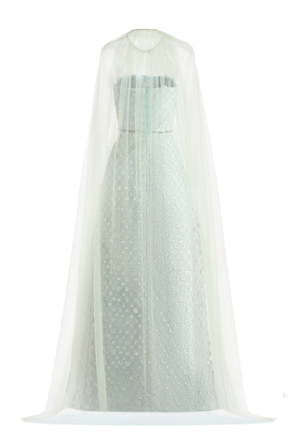 Zahra A-line Cape Shoulder Polyester Maxi Set