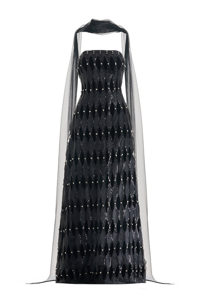 Alaiya Ball Gown Scarf Neck Polyester Maxi Dress