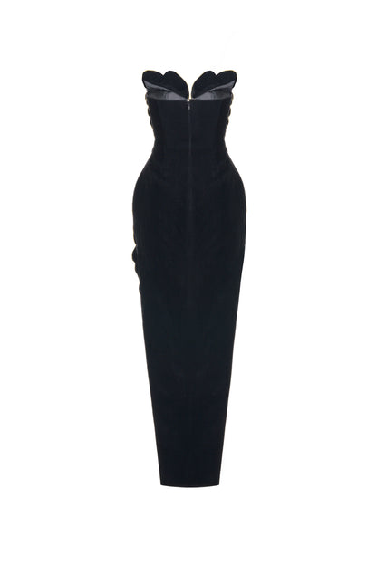 Baylor Pegged Sweetheart Neck Velvet Maxi Dress