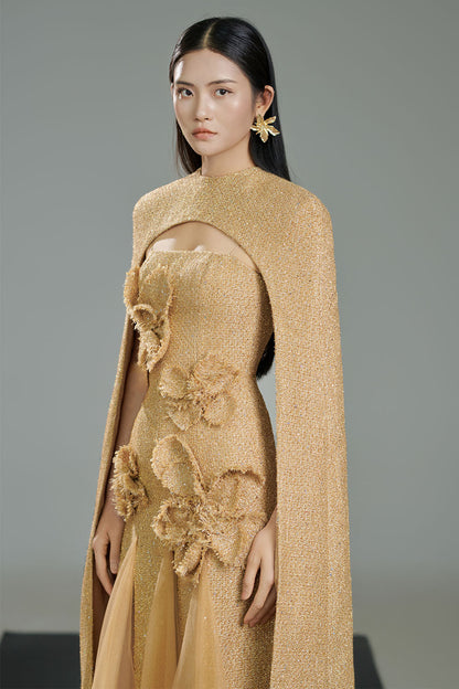 Damari Cape Flower Applique Polyester Midi Set