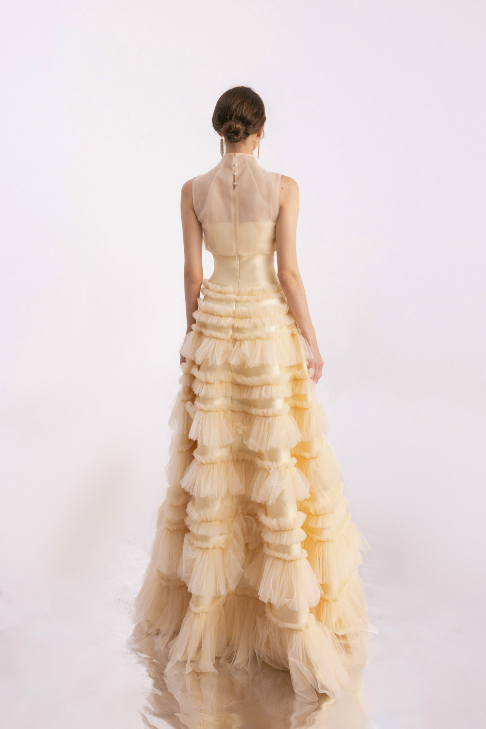 Hester Layered Sleeveless Mesh Silk Floor Length Dress