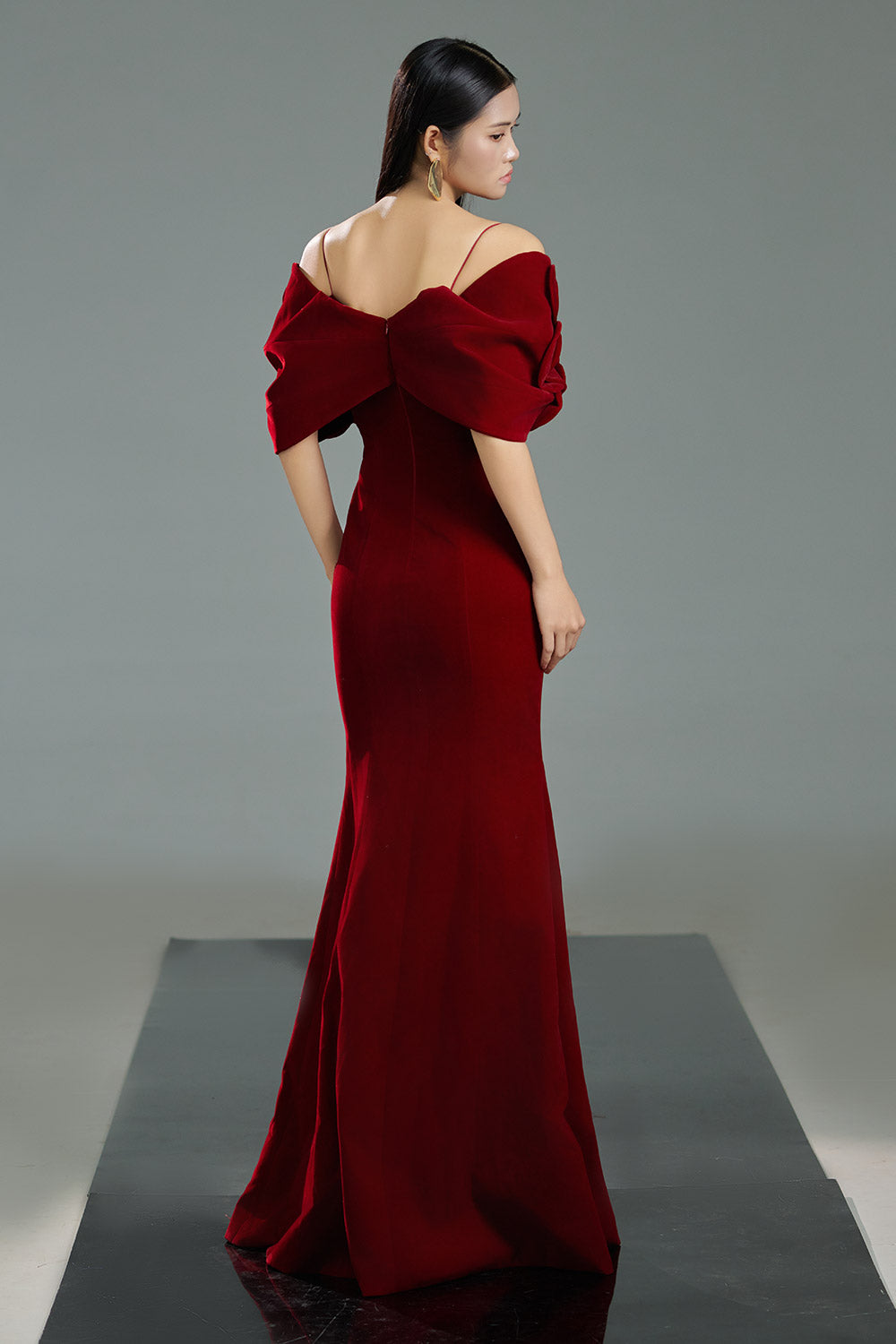 Dawson Trumpet Cold Shoulder Sleeved Polyester Floor Length Dress