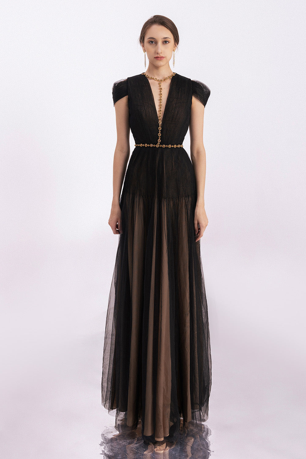 Calla A-line Pleated Chest Organza Floor Length Dress