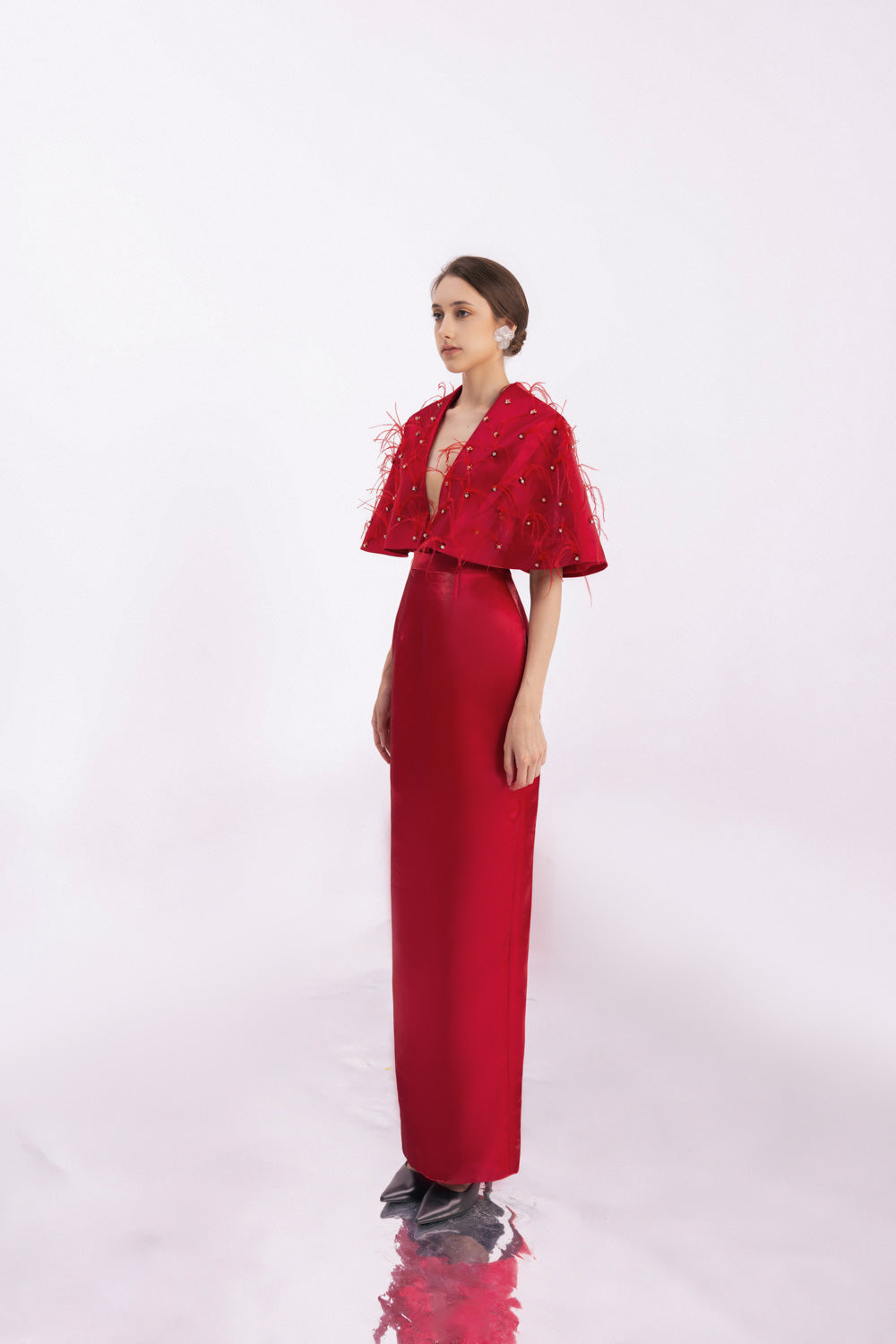 Daleyza Sheath V-Neck Taffeta Floor Length Dress