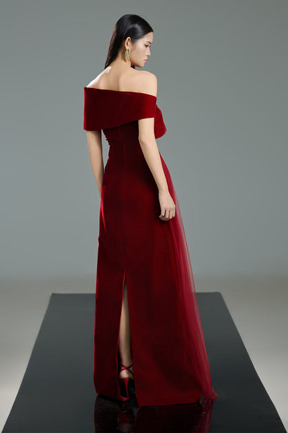 Lester A-line Side Pleated Polyester Floor Length Dress
