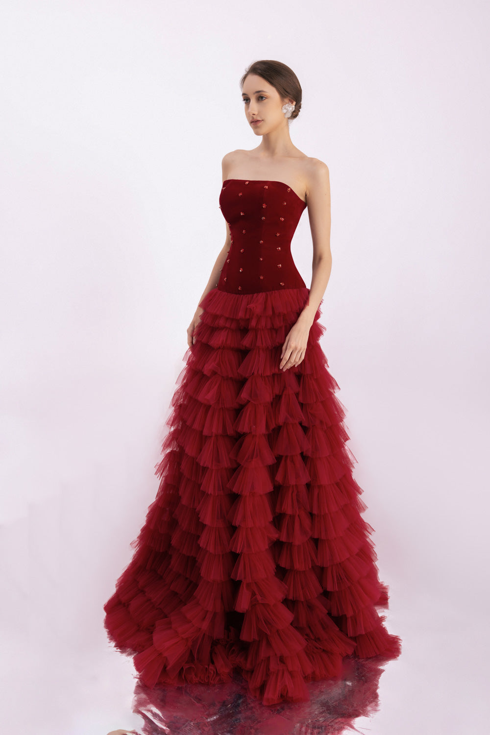 Cuevas Ball Gown Ruffle Layer Mesh Silk Floor Length Dress