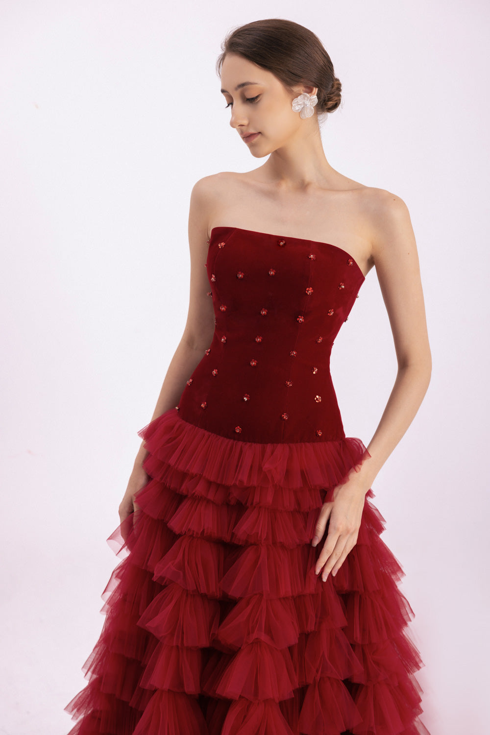 Cuevas Ball Gown Ruffle Layer Mesh Silk Floor Length Dress