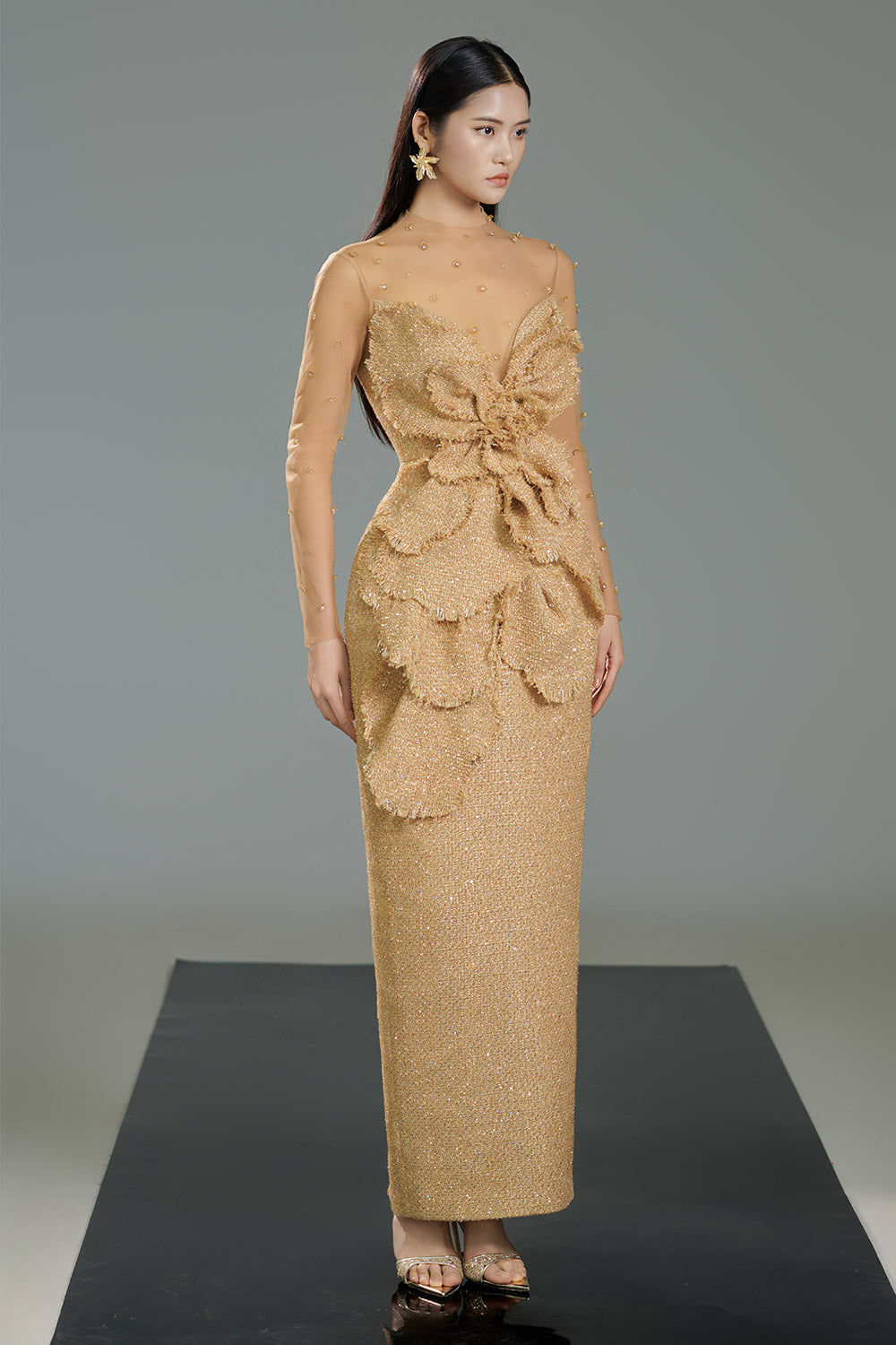 Pineda Pegged Back Slit Polyester Maxi Dress