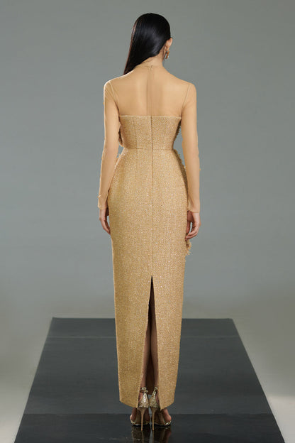 Pineda Pegged Back Slit Polyester Maxi Dress