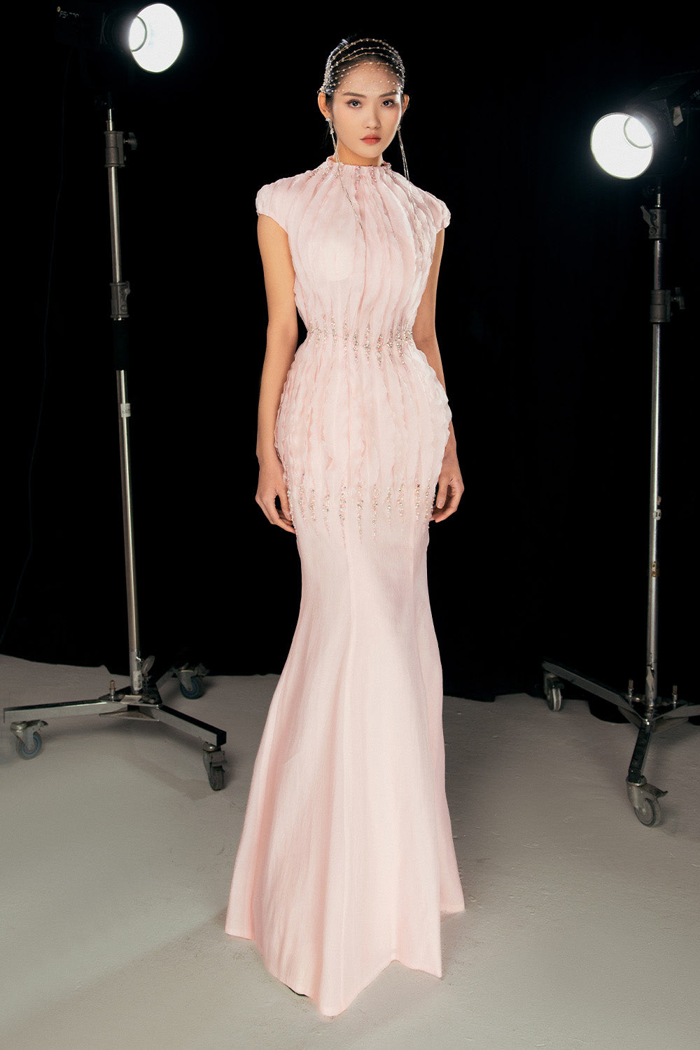 Rhodes Mermaid Cap Sleeved Silk Organza Floor Length Dress
