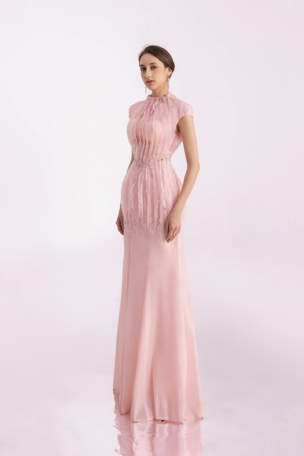 Rhodes Mermaid Cap Sleeved Silk Organza Floor Length Dress