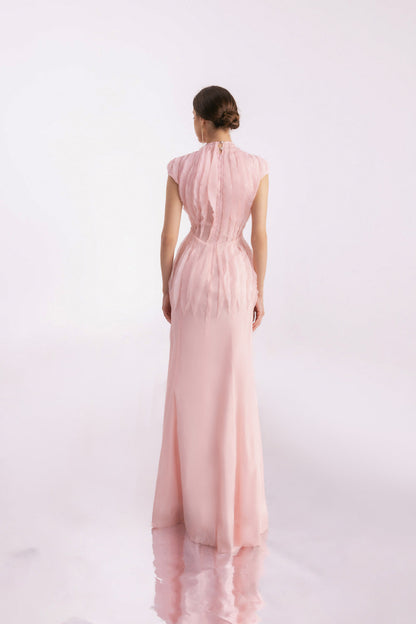 Rhodes Mermaid Cap Sleeved Silk Organza Floor Length Dress