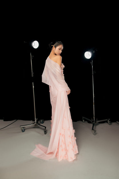 Gilmore Mermaid Semi-Heart Neck Organza Floor Length Dress