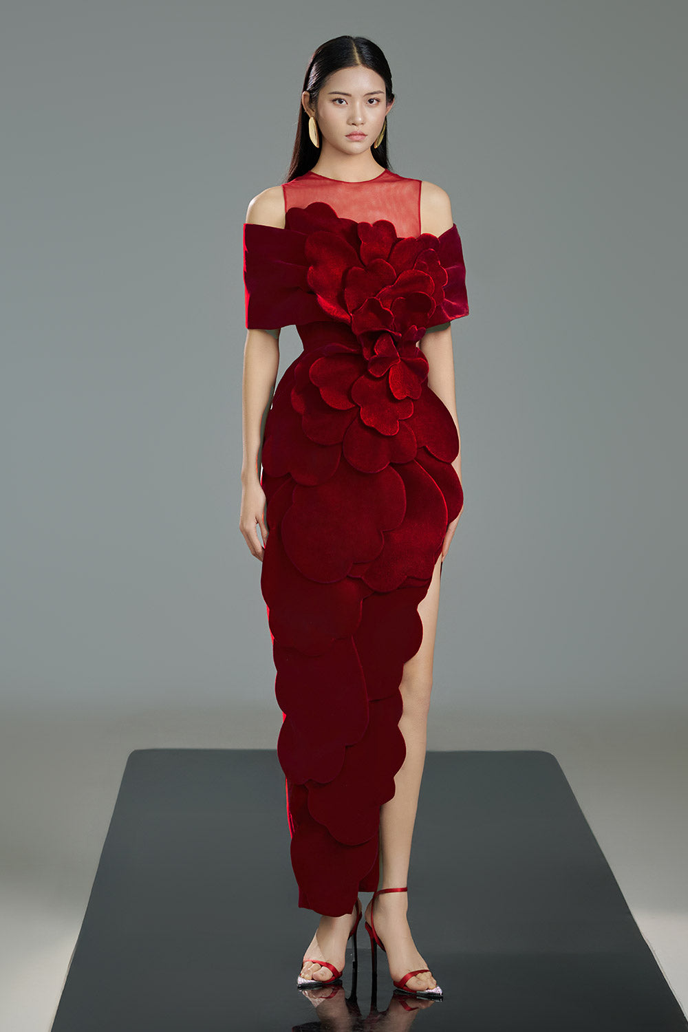 Gloria Pegged Side Slit Polyester Maxi Dress