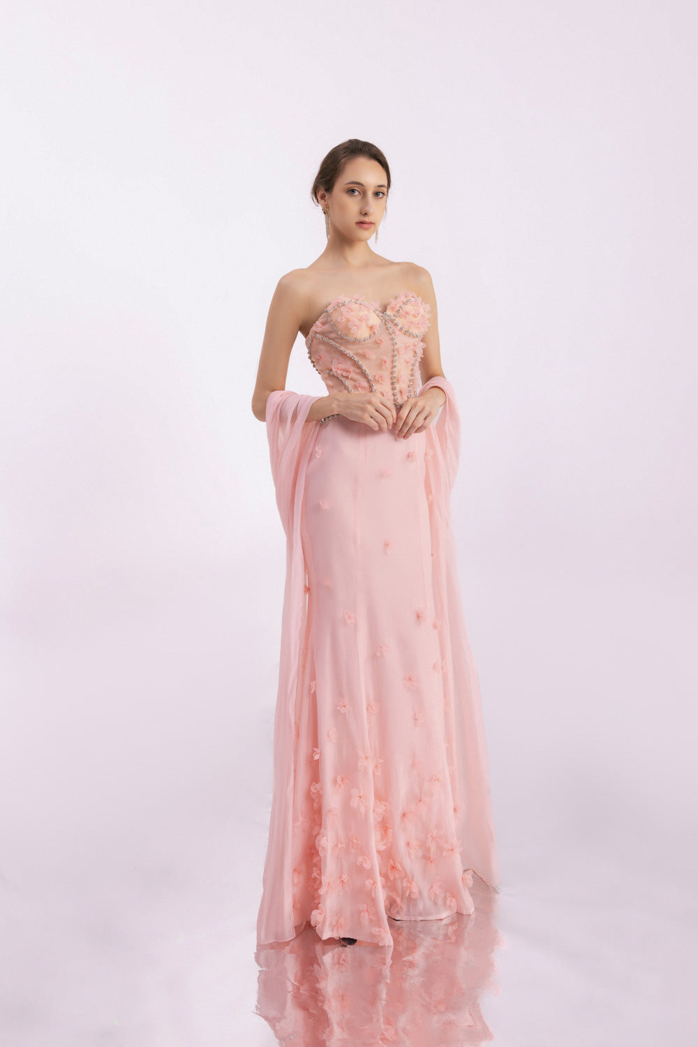 Gilmore Mermaid Semi-Heart Neck Organza Floor Length Dress