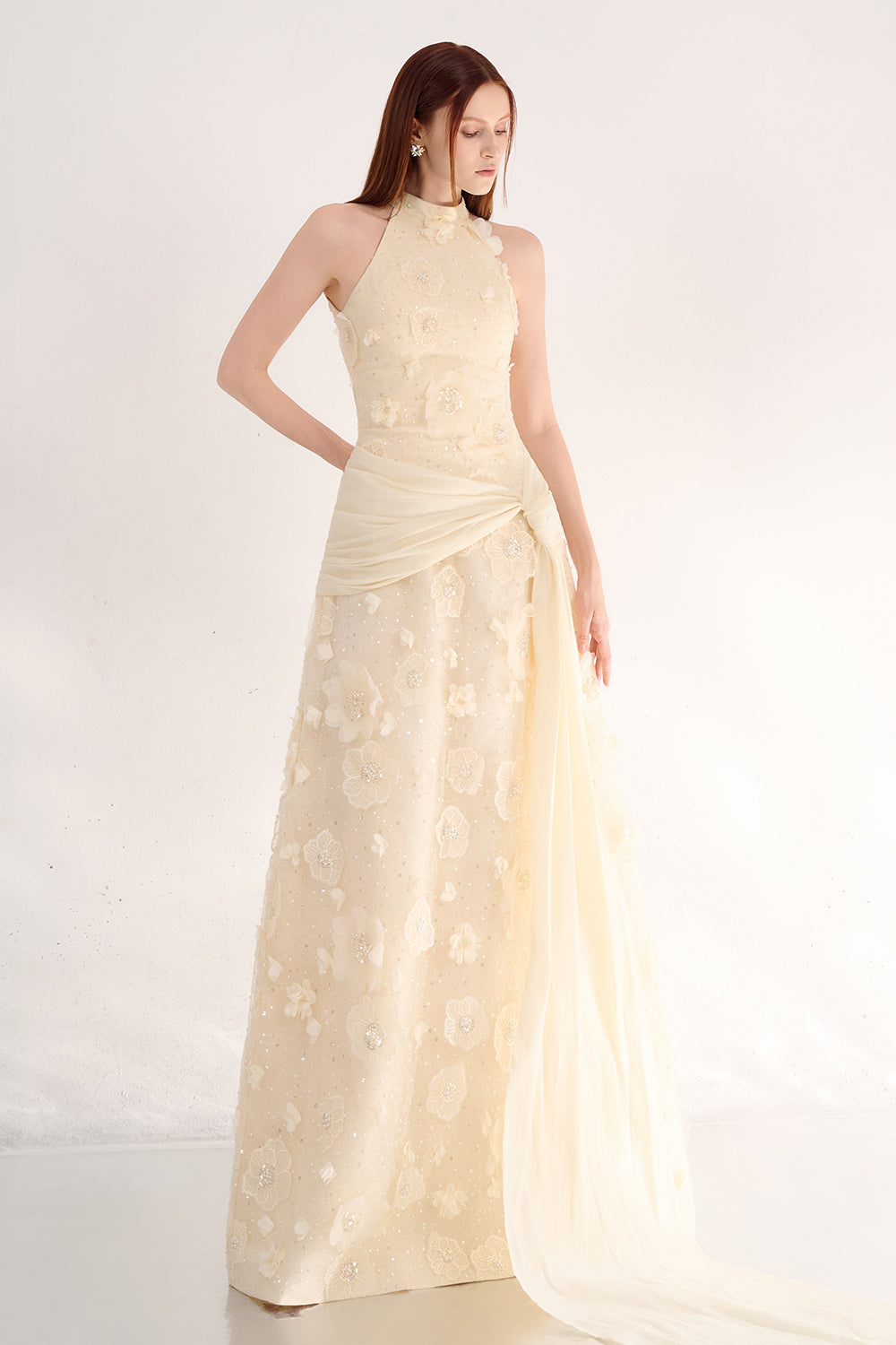 Jovie A-line Halter Neck Polyester Maxi Dress