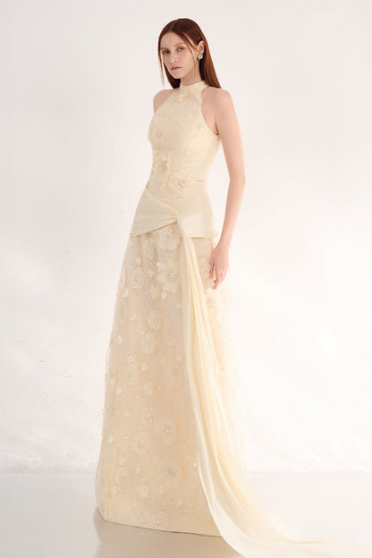 Jovie A-line Halter Neck Polyester Maxi Dress