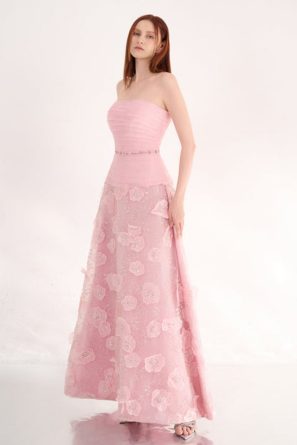 Juliet A-line Flower Applique Polyester Maxi Dress