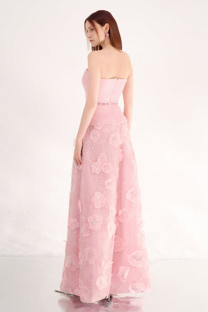 Juliet A-line Flower Applique Polyester Maxi Dress