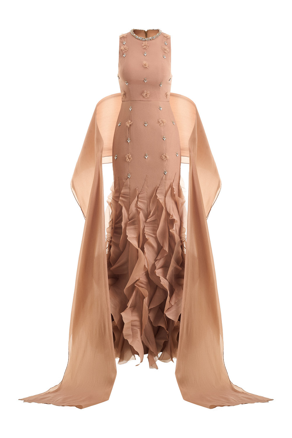 Potter Mermaid Jewel Neck Organza Floor Length Dress