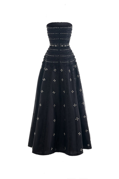 Birdie Fit and Flare Stone Organza Maxi Dress