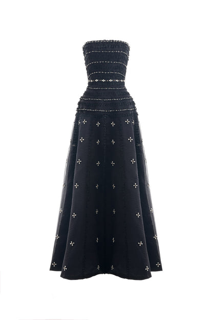 Birdie Fit and Flare Stone Organza Maxi Dress