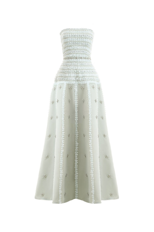Birdie Fit and Flare Stone Organza Maxi Dress